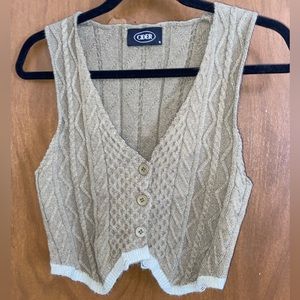 Olive Green Sleeveless Button-up Sweater